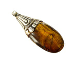 BIG Himalayan Tigers Eye Gemstone Handmade Tibetan Pendant with Decorative Floral Bail - WM7998C