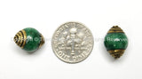 10 BEADS - Tibetan Green Jade Bead with Repousse Brass Caps - Tibetan Beads Nepalese Beads Handmade Beads - B1820B-10