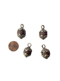 Old Carnelian Melon-Shaped Ethnic Tibetan Charm Pendant with Tibetan Silver Wire Inlay & Repousse Floral Caps - WM7985OC