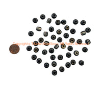 47 BEADS - Black Bone Inlaid Tibetan Beads with Turquoise & Coral Inlays - 9mm-10mm - B3414K