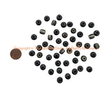 47 BEADS - Black Bone Inlaid Tibetan Beads with Turquoise & Coral Inlays - 9mm-10mm - B3414K