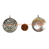 Medium Size Tibetan Calendar Timeline Wheel Solid Silver-Plated Brass Charm Pendant - WM8020M-1