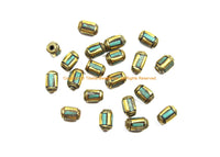 10 BEADS Tibetan Turquoise, Brass Inlay Barrel Beads - Tibetan Beads Tribal Beads - 7mm x 11mm - Barrel Tube Cylinder Beads - B3481-10