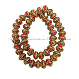 4 BEADS - Handmade Ethnic Tibetan Beads with Brass & Coral Inlays - B3420F-4