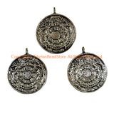 Medium Size Tibetan Calendar Timeline Wheel Solid Silver-Plated Brass Charm Pendant - WM8020M-1