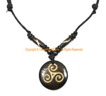 Triple Spiral Design Pendant on Adjustable Cord - Triskeles Triskelion Ethnic Tribal Handmade Unisex Boho Jewelry - HC166J