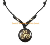 Triple Spiral Design Pendant on Adjustable Cord - Triskeles Triskelion Ethnic Tribal Handmade Unisex Boho Jewelry - HC166J
