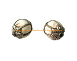 2 BEADS - BIG Tibetan Handmade Ethnic Naga Conch Shell Beads with Decorative Floral Caps & Wire Accents - Tribal Beads - B3537D