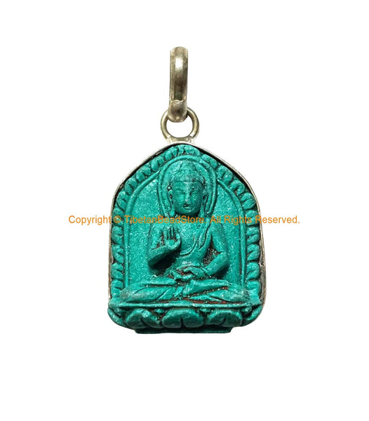 Tibetan Green Buddha Pendant - Small Buddha Charm - Artisan Handmade Buddhist Meditation Yoga Jewelry - WM8002A