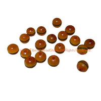 18 BEADS - Tibetan Amber Color Resin Beads with Metal Inlay - LPB10R5