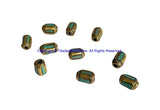 10 BEADS Tibetan Turquoise, Brass Inlay Barrel Beads - Tibetan Beads Tribal Beads - 7mm x 11mm - Barrel Tube Cylinder Beads - B3481-10