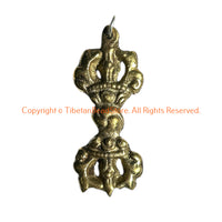3 Pendants - Tibetan Brass Vajra Dorje Charm Pendants - Tibetan Jewelry - WM8022-3