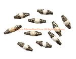 10 BEADS - Tibetan Ethnic Naga Conch Beads with Repousse Hand Carved Floral Detail Tibetan Silver Caps - B3241-10