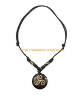 Triple Spiral Design Pendant on Adjustable Cord - Triskeles Triskelion Ethnic Tribal Handmade Unisex Boho Jewelry - HC166J