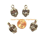 Old Carnelian Melon-Shaped Ethnic Tibetan Charm Pendant with Tibetan Silver Wire Inlay & Repousse Floral Caps - WM7985OC