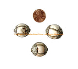 3 BEADS - BIG Tibetan Handmade Ethnic Naga Conch Shell Beads with Decorative Floral Caps & Wire Accents - Tribal Beads - B3537B