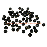 58 BEADS - Mixed Lot Handmade Tibetan Black Bone Beads with Metal Inlays - LPB10R1