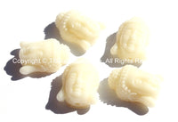 2 BEADS - Small Cream White Resin Buddha Face Beads - Light Weight Buddha Head Pendant Beads - B2736-2