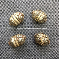 2 BEADS - Tibetan Ethnic Naga Conch Shell Beads with Tibetan Silver Metal Caps & Wires - Ethnic Tibetan Handmade Beads - B1040-2