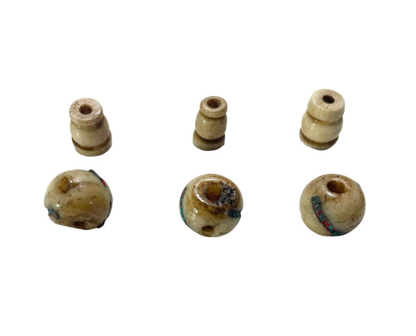 3 SETS Tibetan Inlaid Antiqued Guru Bead Sets - Tibetan Guru Beads with Turquoise, Coral Inlays - Mala Making Supply - GB100B-3