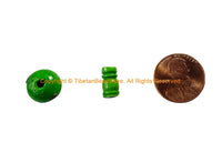 Green Inlaid Bone 3 Hole Guru Bead & Cap Set - Tibetan Guru Bead Supplies - Handmade - GB87C-1