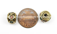 10 BEADS Ethnic Tibetan Beads with Brass, Turquoise, Coral Inlays - TibetanBeadStore - Brass Inlay Beads Nepal Tibetan Beads B2768-10