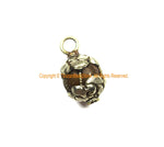 Ethnic Tibetan Old Carnelian Melon-Shaped Drop Charm Pendant with Tibetan Silver Wire Inlay & Repousse Floral Caps - WM7985E