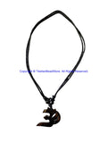 Sanskrit OM Mantra Design Carved Bone Pendant Necklace on Adjustable Cord with Bead Accents - Boho Yoga Jewelry - HC166W