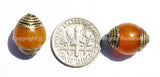10 BEADS - Tibetan Amber Color Resin Beads with Brass Caps - Ethnic Tribal Tibetan Beads - B2135-10