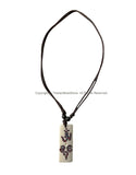 Handmade Tibetan OM Mantra Buddha Eyes Bone Pendant on Adjustable Cord - OM Buddha Eyes - Bone Rectangular Bar Mantra Pendant- HC166AH