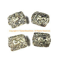 1 BEAD Ethnic Tribal Nepal Tibetan Repousse Carved Animal Details Tibetan Silver Metal Beads - Unique Focal Handmade Beads - B2418S-1