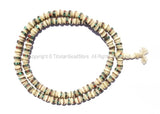 8mm Size Tibetan White Bone Mala Prayer Beads with Brass, Copper, Turquoise & Coral Inlays - Tibetan Prayer Beads - PB12S