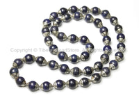 2 BEADS - Tibetan Lapis Beads with Tibetan Silver Caps - Ethnic Nepal Tibetan Beads - B1005S-2