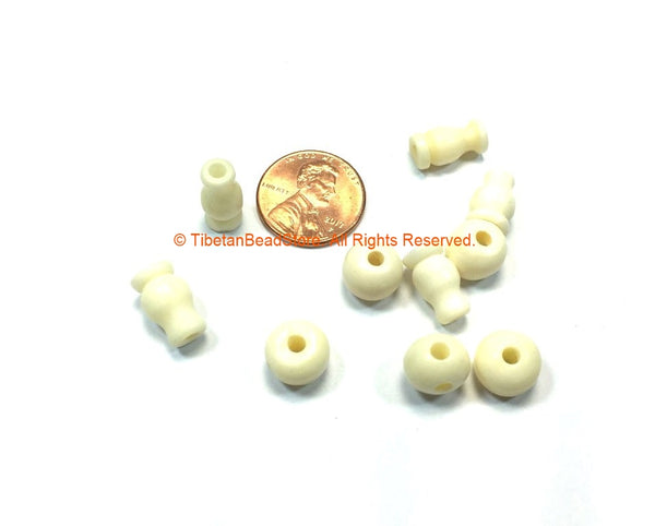 5 SETS - Ivory White Bone Tibetan Guru Bead Sets - 7-10mm - Ivory White Bone 3 Hole Guru Beads & Caps - Prayer Mala Making Supply - GB12S-5