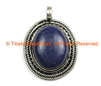 Nepal Tibetan Pendant with Lapis Gemstone Inlay - Handmade Nepal Tibetan Ethnic Jewelry - TibetanBeadStore - WM7255