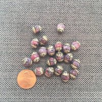 20 BEADS Small Purple Agate Beads with Tibetan Silver Caps - Tibetan Beads Gemstone Beads - Handmade Beads - TibetanBeadStore - B3410-20