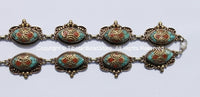 Ethnic Tibetan Flower Necklace with Brass, Turquoise & Coral Inlays - N08