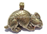 Tibetan Reversible Repousse Tibetan Silver Hare Pendant with Pearl Inlay - Tibetan Rabbit Pendant - Handmade Tibetan Jewelry - WM5337