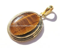 Himalayan Tigers Eye Gemstone Inlay Nepal Tibetan Pendant- TibetanBeadStore Tibetan Beads, Pendants, Jewelry