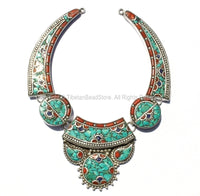 AS IS Fine Quality Ethnic Tibetan Necklace Bead Set with Lapis, Turquoise & Coral Inlays - DIY Necklace - Tibetan Jewelry - N140