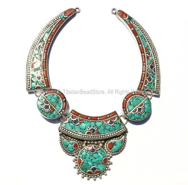 AS IS Fine Quality Ethnic Tibetan Necklace Bead Set with Lapis, Turquoise & Coral Inlays - DIY Necklace - Tibetan Jewelry - N140