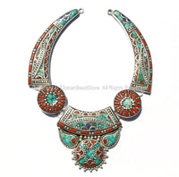Ethnic Tibetan Necklace Bead Set with Lapis, Turquoise & Coral Inlays - DIY Necklace - DIY Fine Quality Tibetan Jewelry - N146