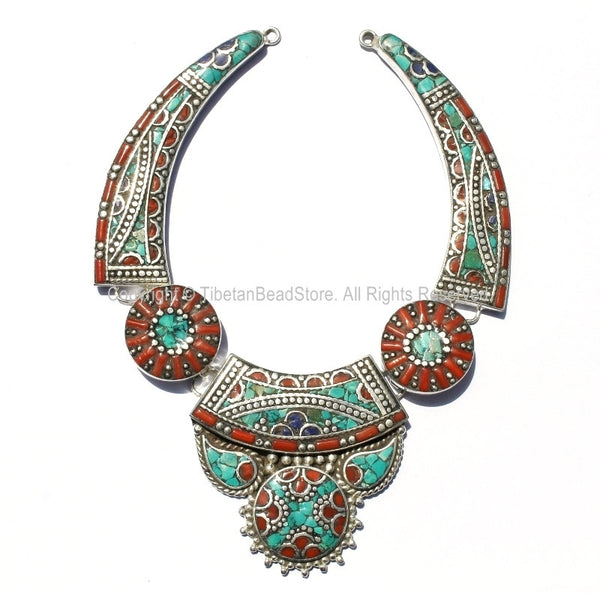 Ethnic Tibetan Necklace Bead Set with Lapis, Turquoise & Coral Inlays - DIY Necklace - DIY Fine Quality Tibetan Jewelry - N146