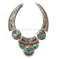 Ethnic Tibetan Necklace Bead Set with Lapis, Turquoise & Coral Inlays - DIY Necklace - DIY Fine Quality Tibetan Jewelry - N149