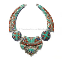 Ethnic Tibetan Necklace Bead Set with Lapis, Turquoise & Coral Inlays - DIY Necklace - DIY Fine Quality Tibetan Jewelry - N153