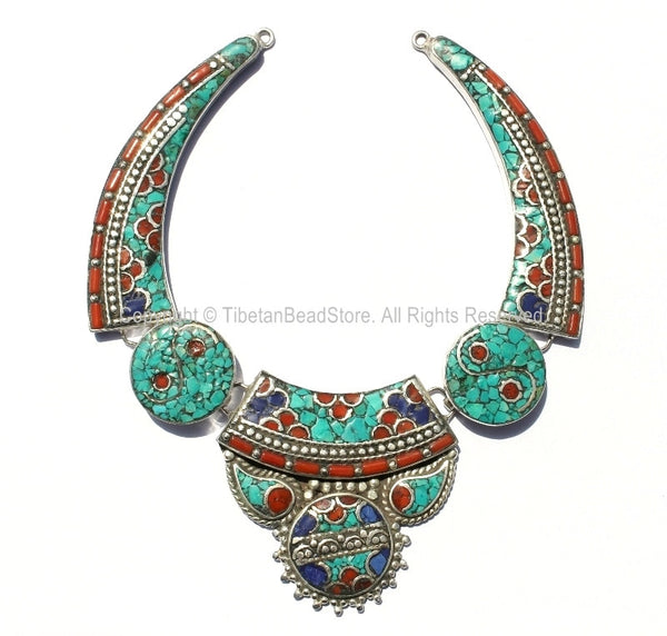 Ethnic Tibetan Necklace Bead Set with Lapis, Turquoise & Coral Inlays - DIY Necklace - DIY Fine Quality Tibetan Jewelry - N158