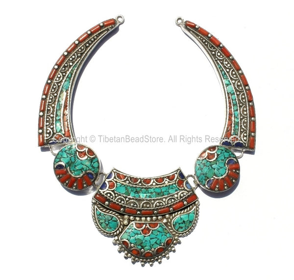 Ethnic Tibetan Necklace Bead Set with Lapis, Turquoise & Coral Inlays - DIY Necklace - DIY Fine Quality Tibetan Jewelry - N168