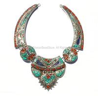 Ethnic Tibetan Necklace Bead Set with Lapis, Turquoise & Coral Inlays - DIY Necklace - Fine Quality DYI Tibetan Jewelry - N155