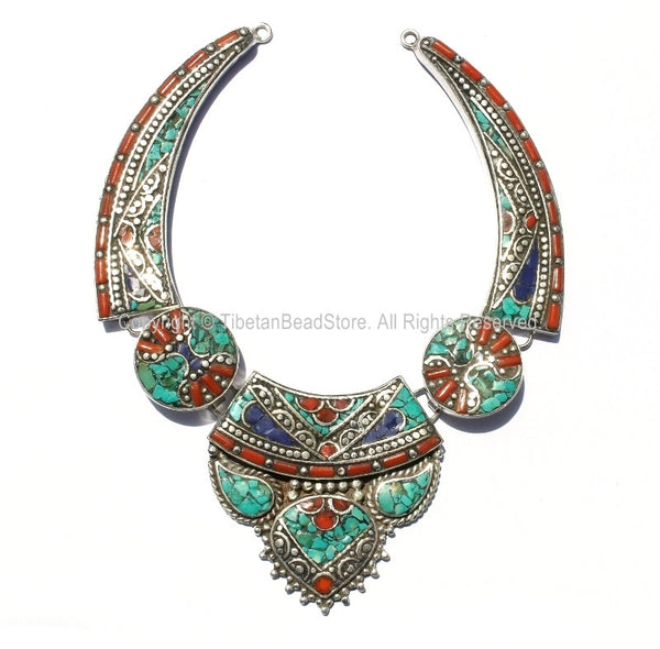 Ethnic Tibetan Necklace Bead Set with Lapis, Turquoise & Coral Inlays - DIY Necklace - Fine Quality DYI Tibetan Jewelry - N155