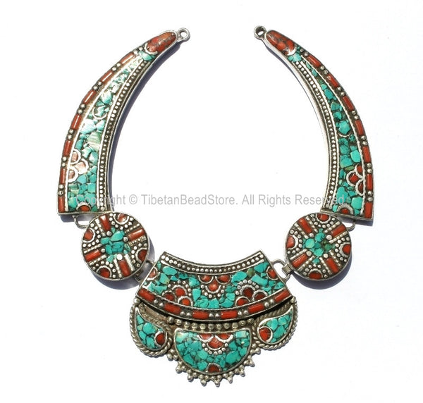 Ethnic Tibetan Necklace Bead Set with Turquoise & Coral Inlays - DIY Necklace - DIY Fine Quality Tibetan Jewelry - N172